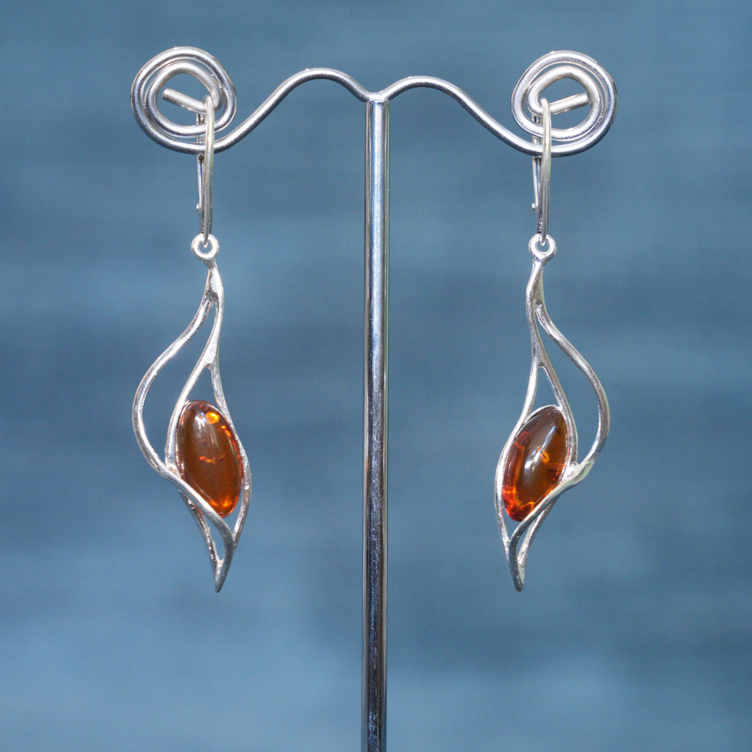 Amber Drop Earrings Sterling Silver