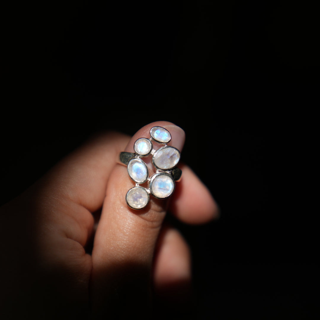 Moonstone Cluster Sterling Silver Ring