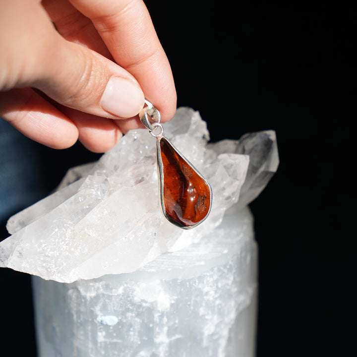 Amber Teardrop Sterling Silver Pendant (Large)