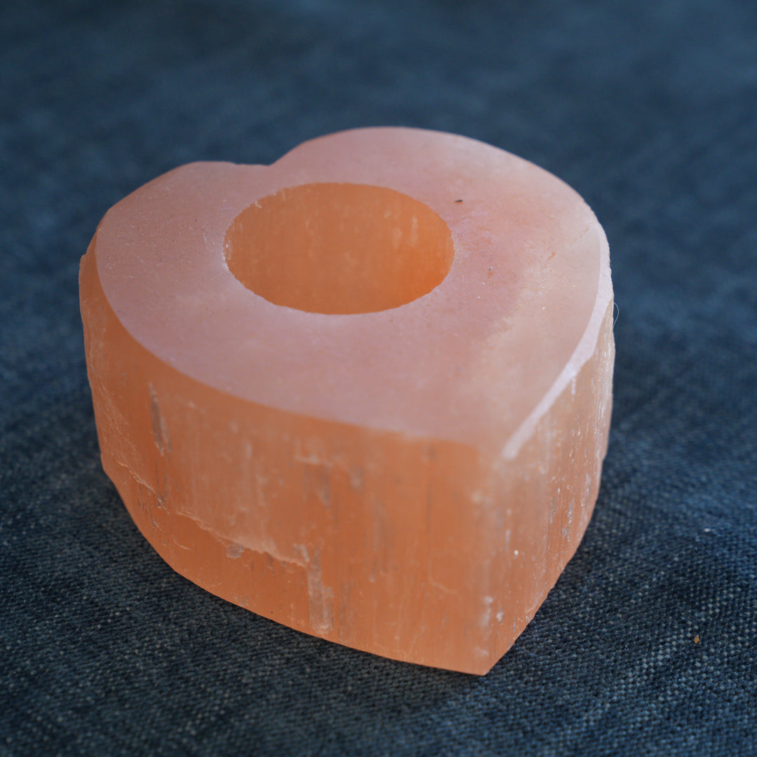 Peach Selenite Tealight Holder