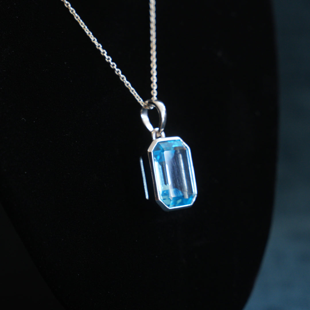 Blue Topaz Sterling Silver Pendant (Emerald Cut)