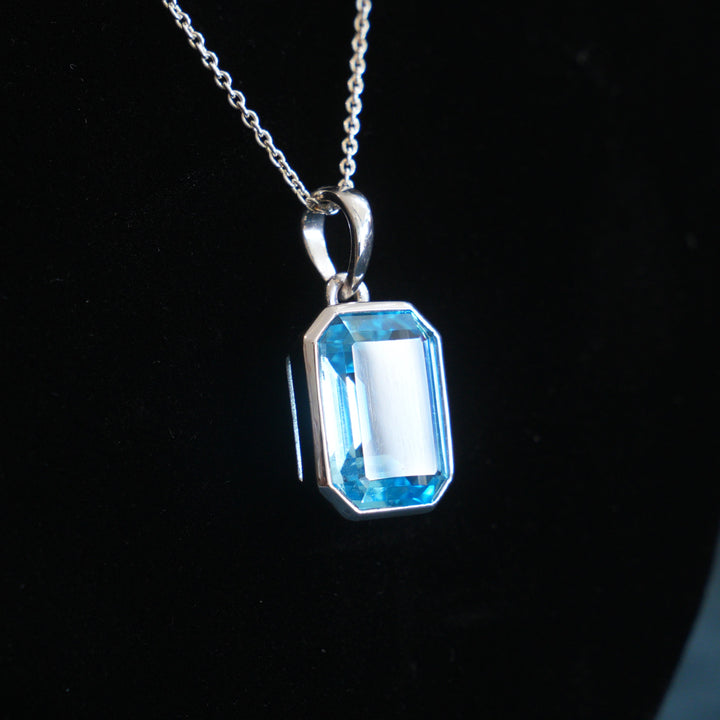 Blue Topaz Sterling Silver Pendant (Emerald Cut)