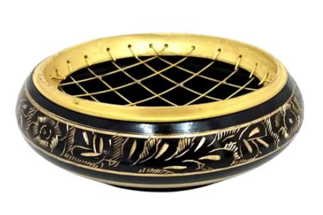 Brass Flat Black Etched Incense Charcoal Burner 13cm